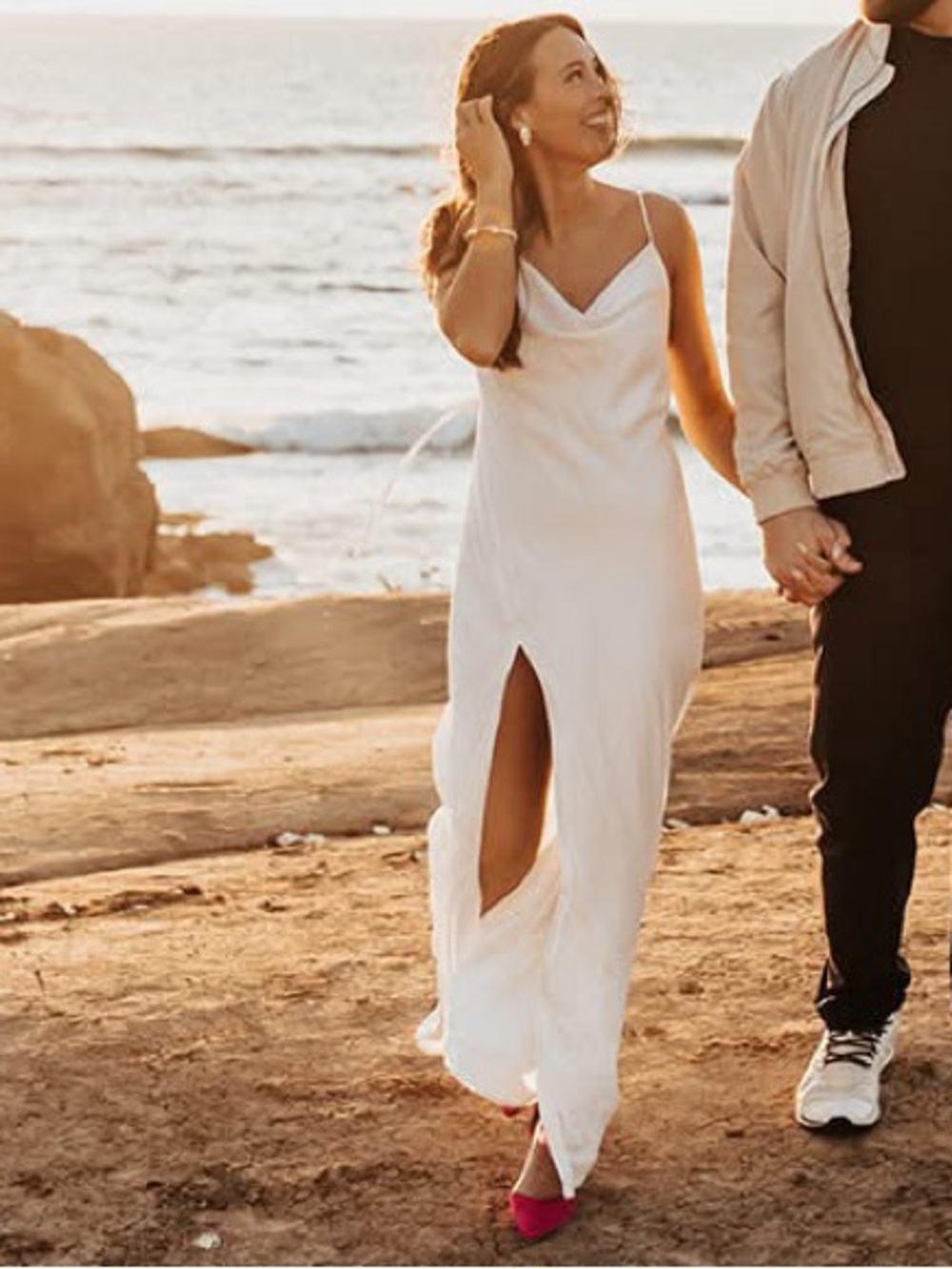 Resa White Slip Dress with Side Slit